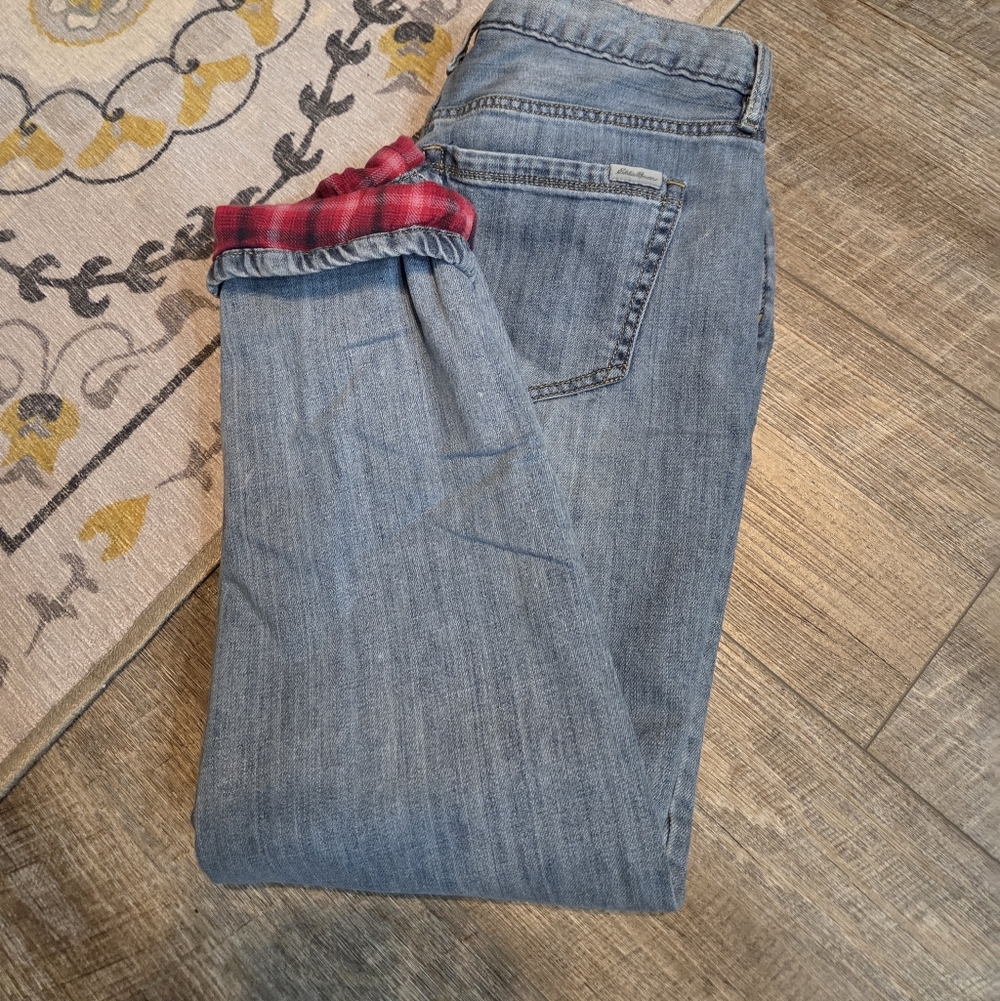 Eddie Bauer BOYFRIEND RELAXED Light Blue Straight Leg Jeans/Flannel P6
